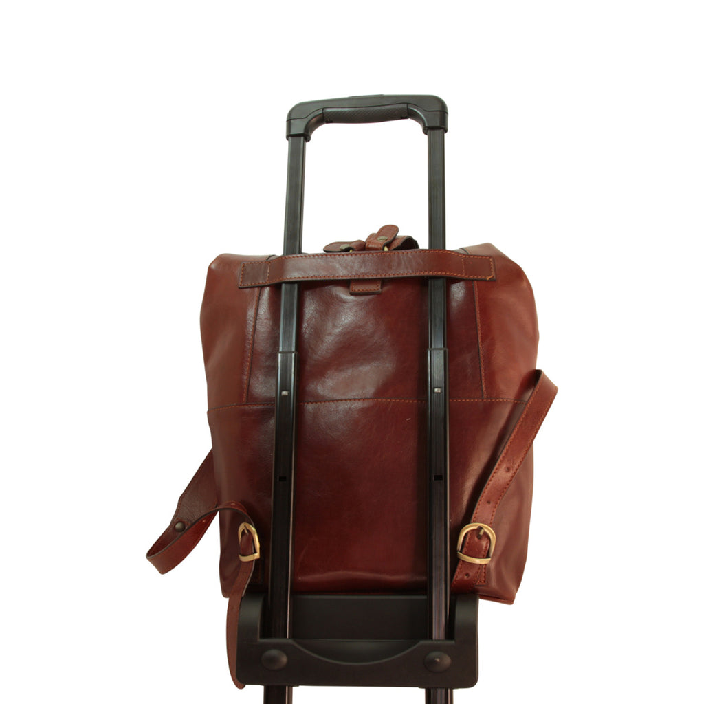 LUSSO Full grain leather back pack with backside troller strap