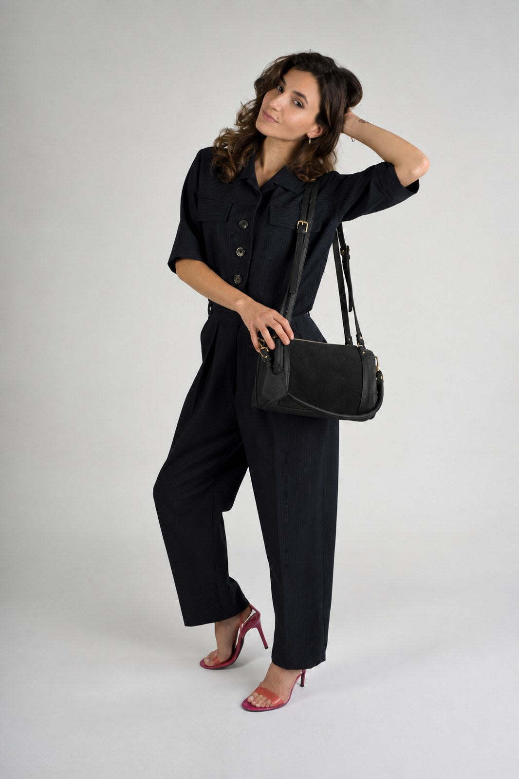 Noemi Made in Italy Suede Leather Bowling Bag – Black