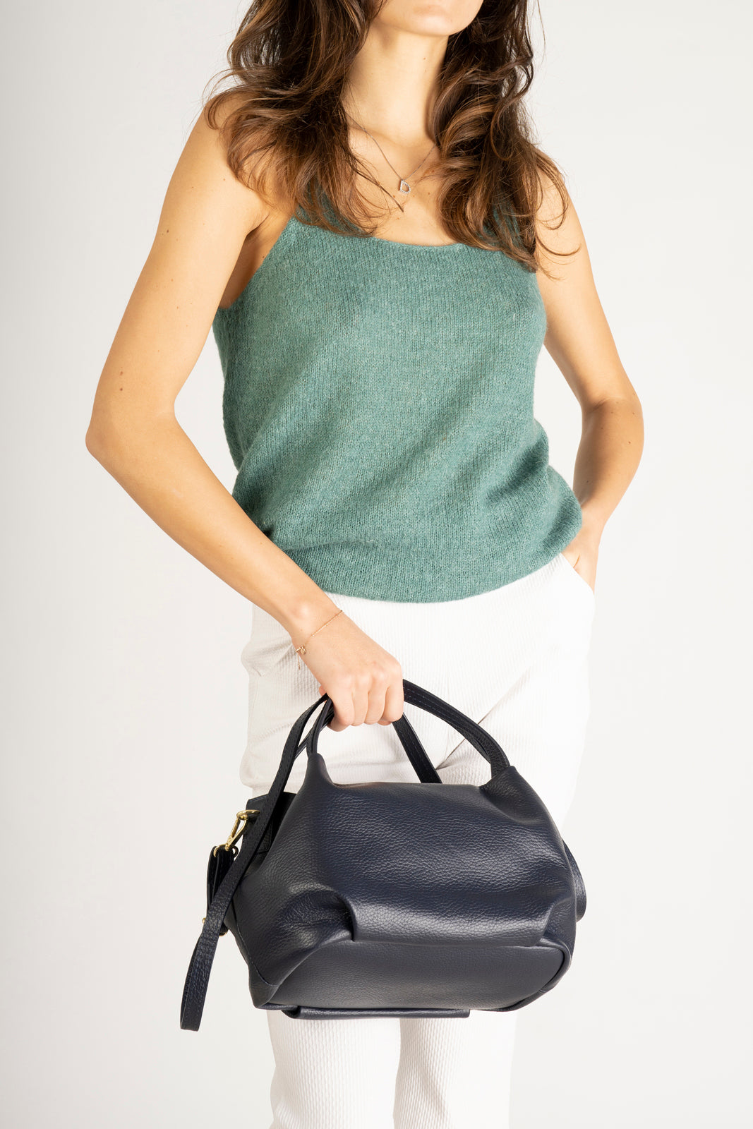 Mia Made in Italy Leather Top Handle Handbag – Blue