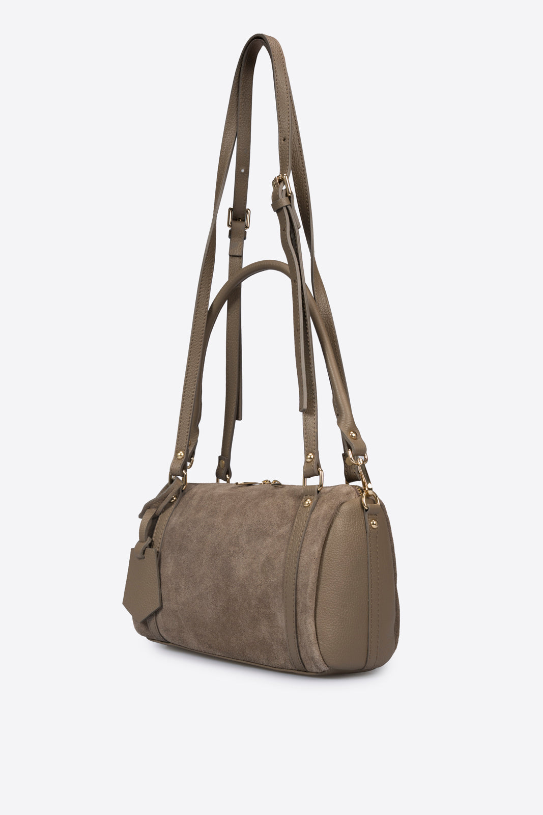Noemi Made in Italy Suede Leather Bowling Bag – Taupe