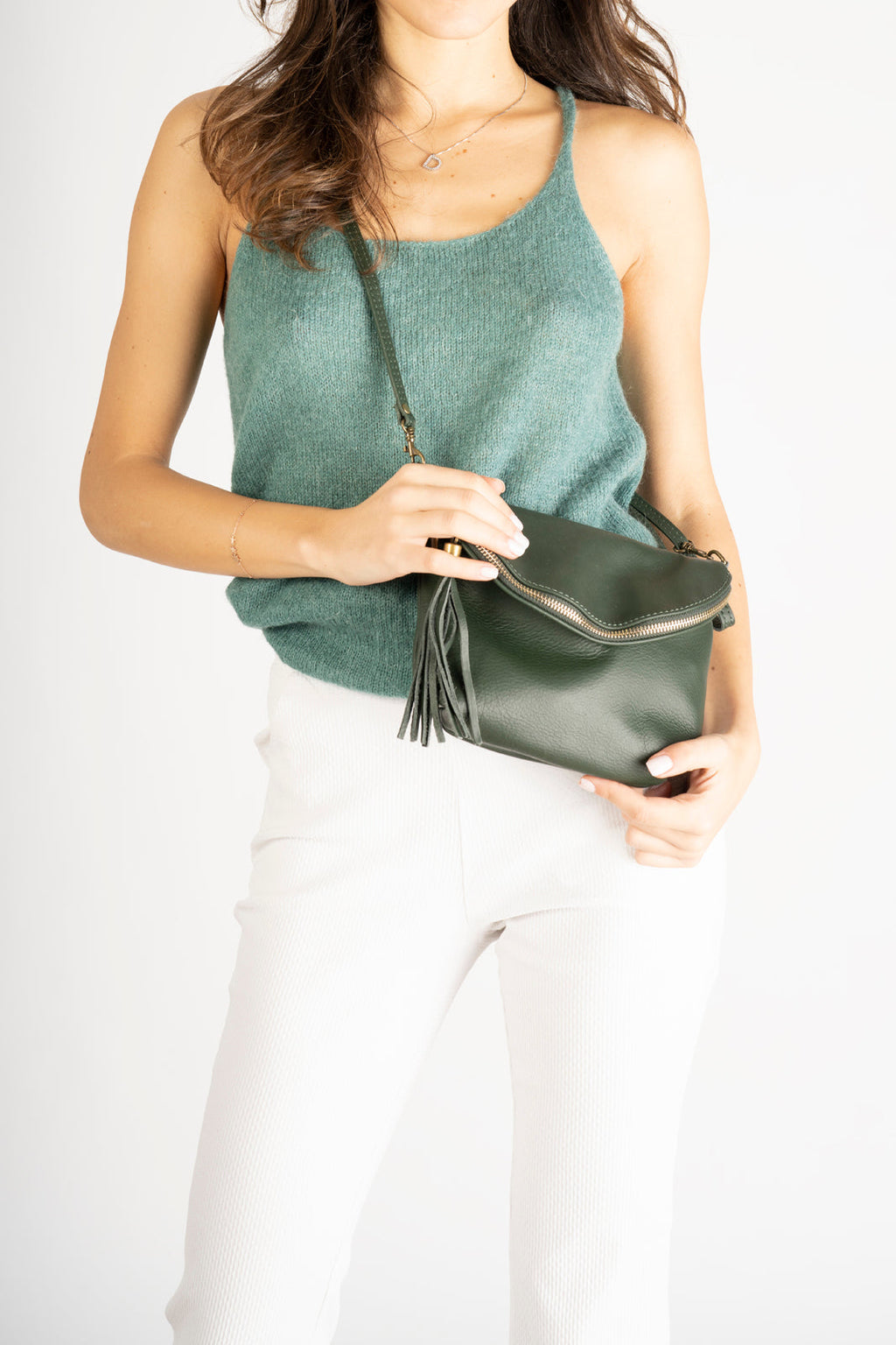 Alessia Made in Italy Full Grain Leather Crossbody Bag – Green