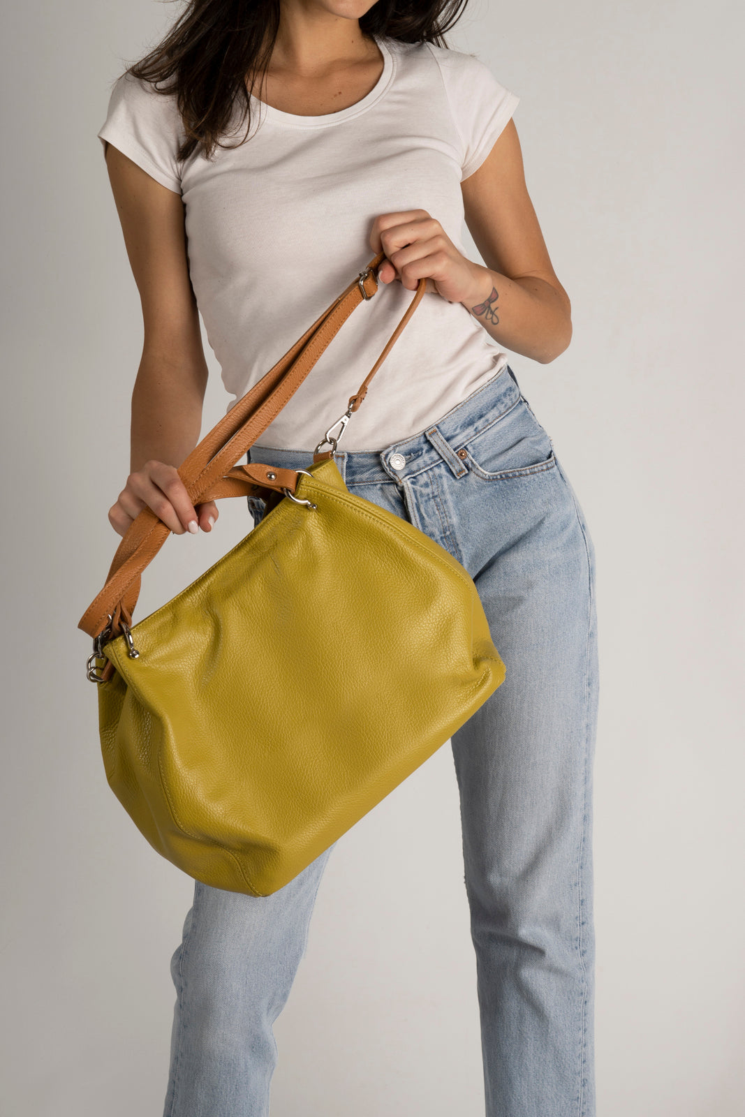 Fiorella Made in Italy Leather Top Handle Handbag – Pistachio Green & Tan