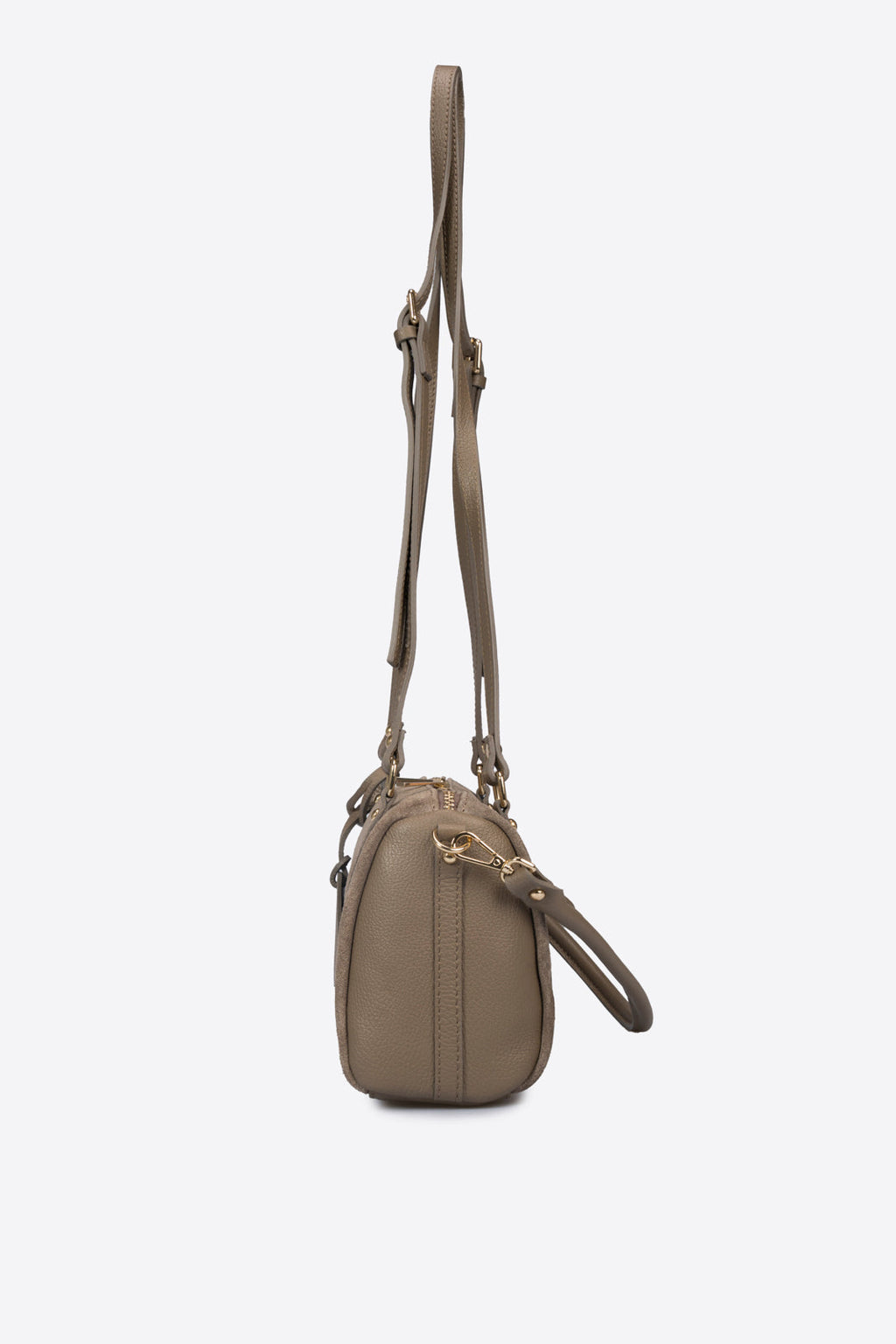 Noemi Made in Italy Suede Leather Bowling Bag – Taupe