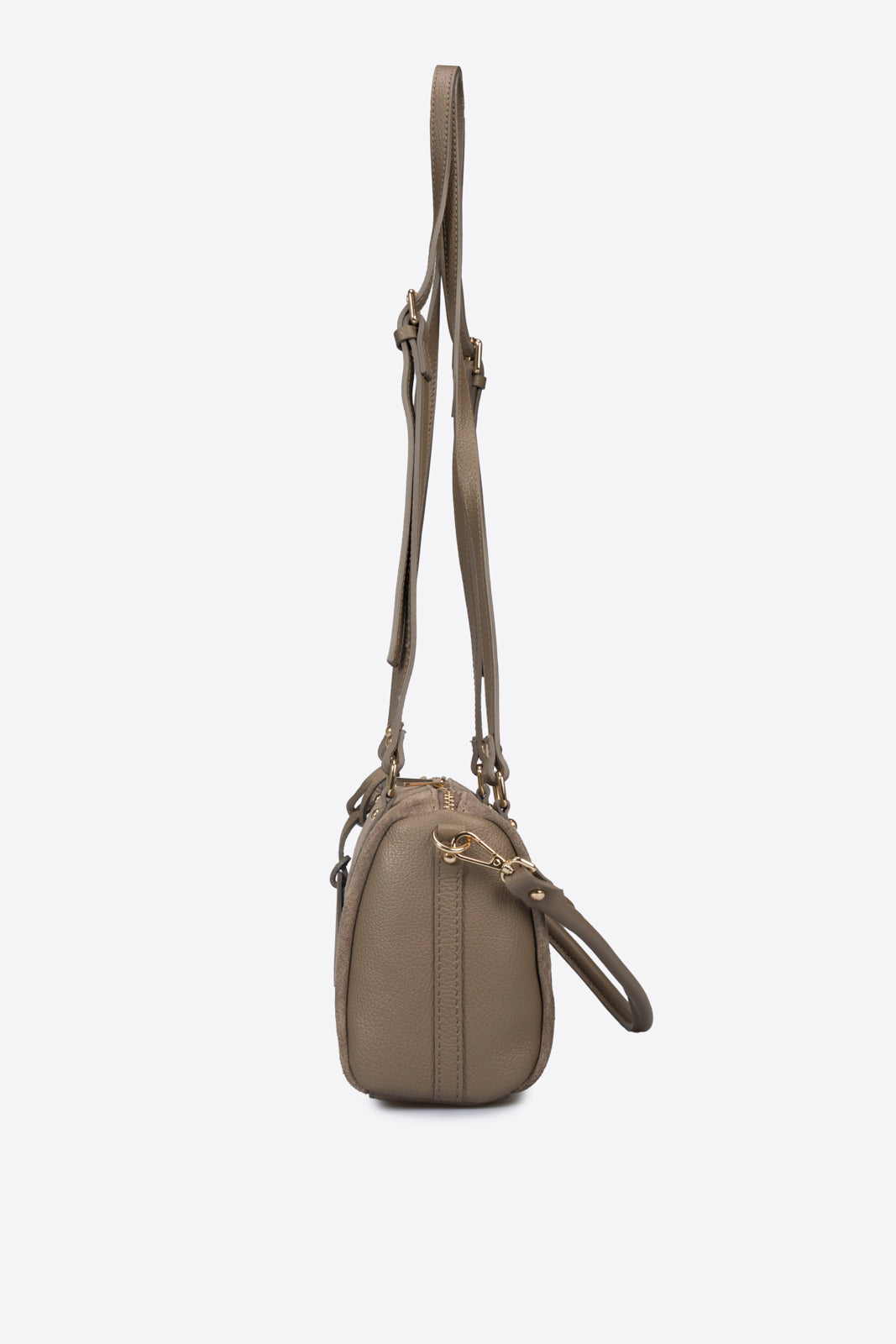 Noemi Made in Italy Suede Leather Bowling Bag – Taupe