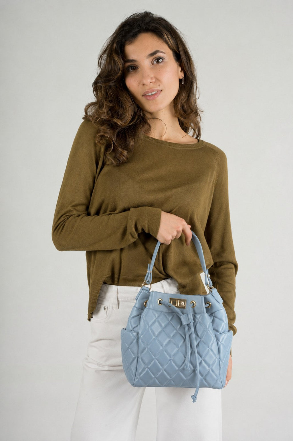 Veronica Made in Italy Full Grain Leather Top Handle Handbag – Celeste