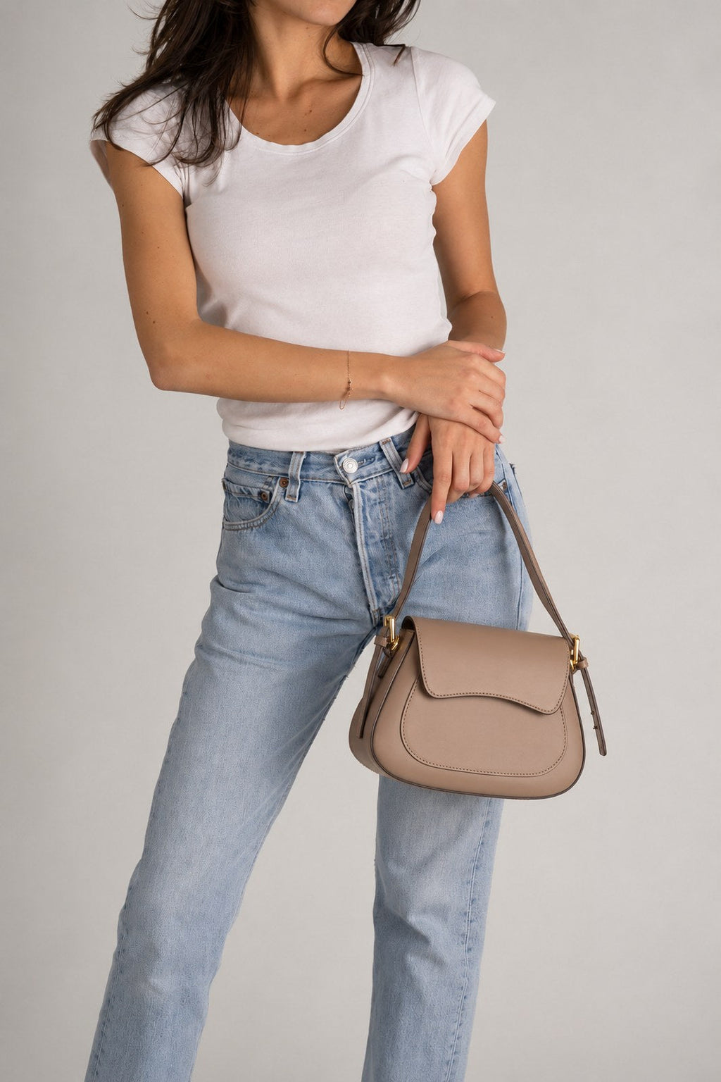 Ginevra Made in Italy Leather Shoulder Bag – Mushroom Taupe