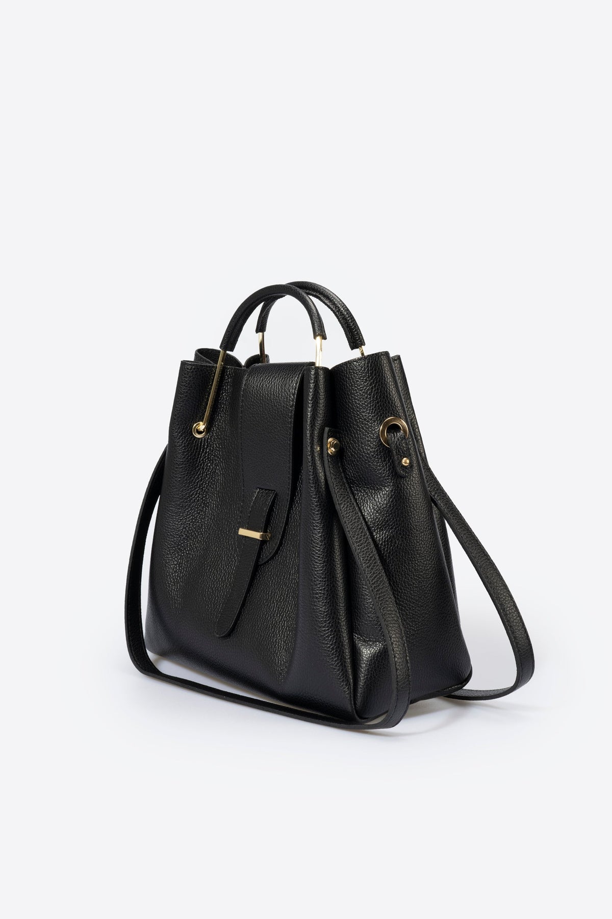 Diana Made in Italy Leather Top Handle Handbag – Black
