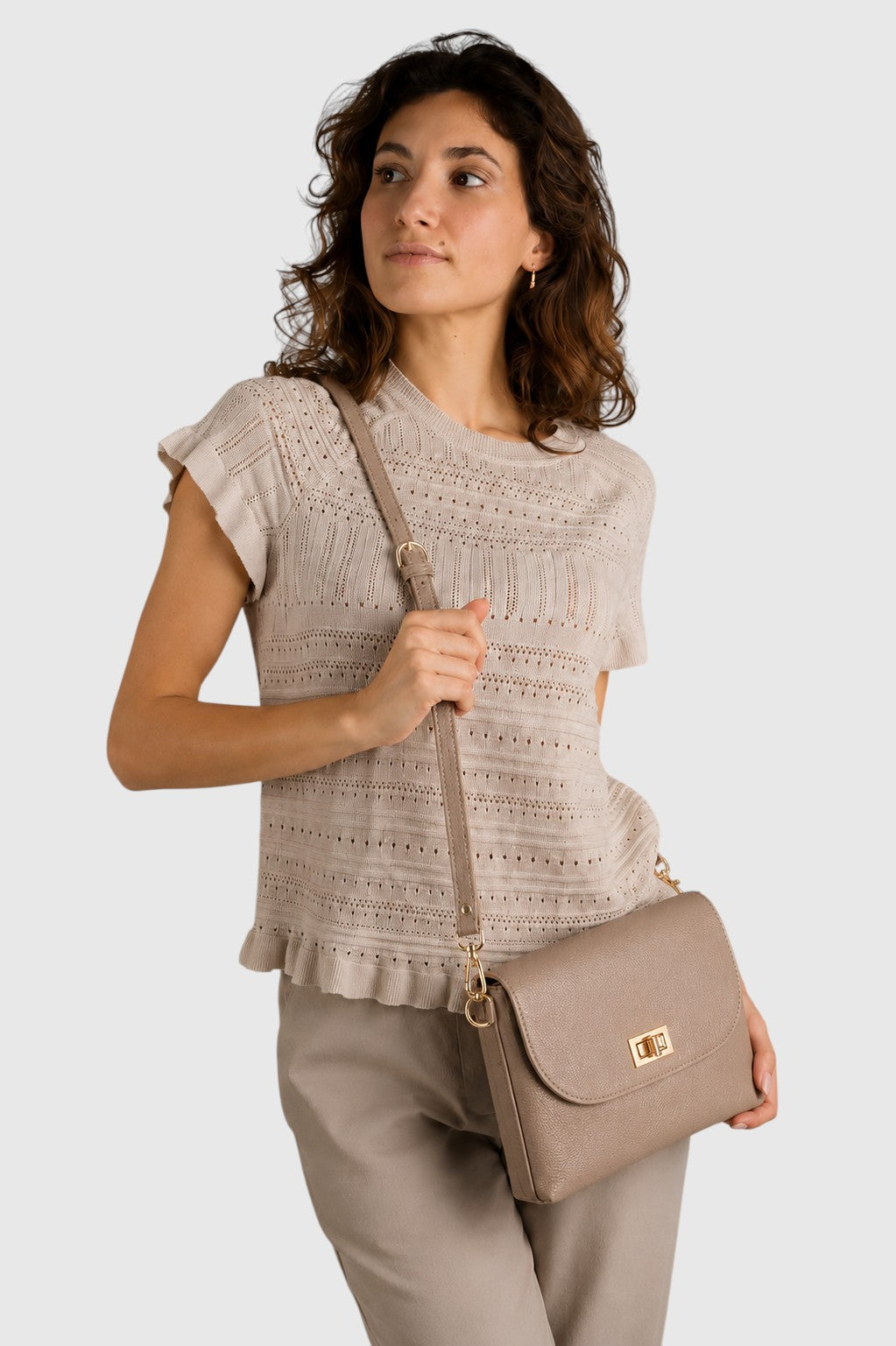 Ludovica Made in Italy Full Grain Leather Crossbody Bag – Taupe