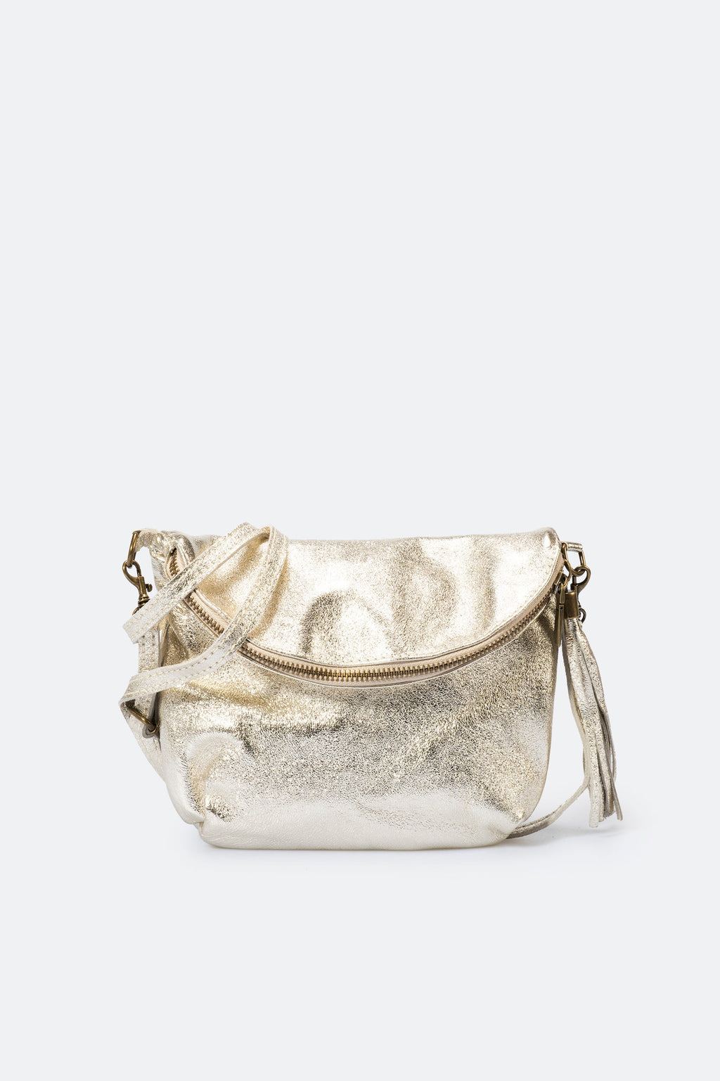 Alessia Made in Italy Full Grain Leather Crossbody Bag – Platinum