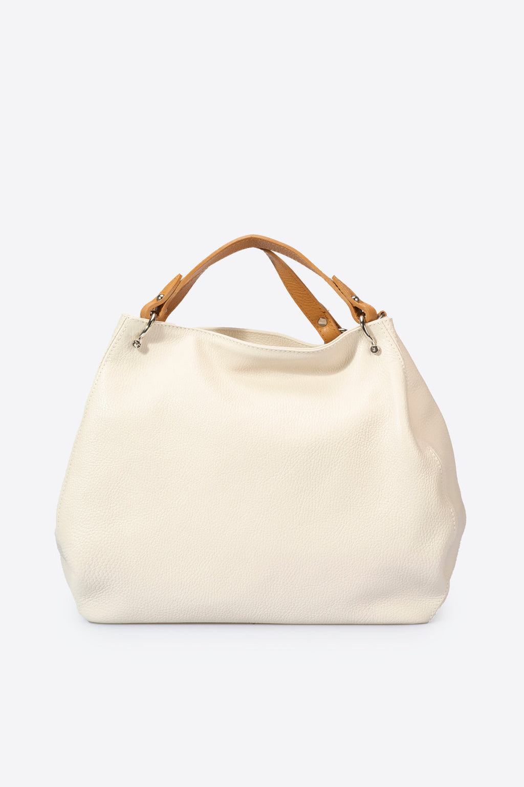 Fiorella Made in Italy Leather Top Handle Handbag – Beige & Tan