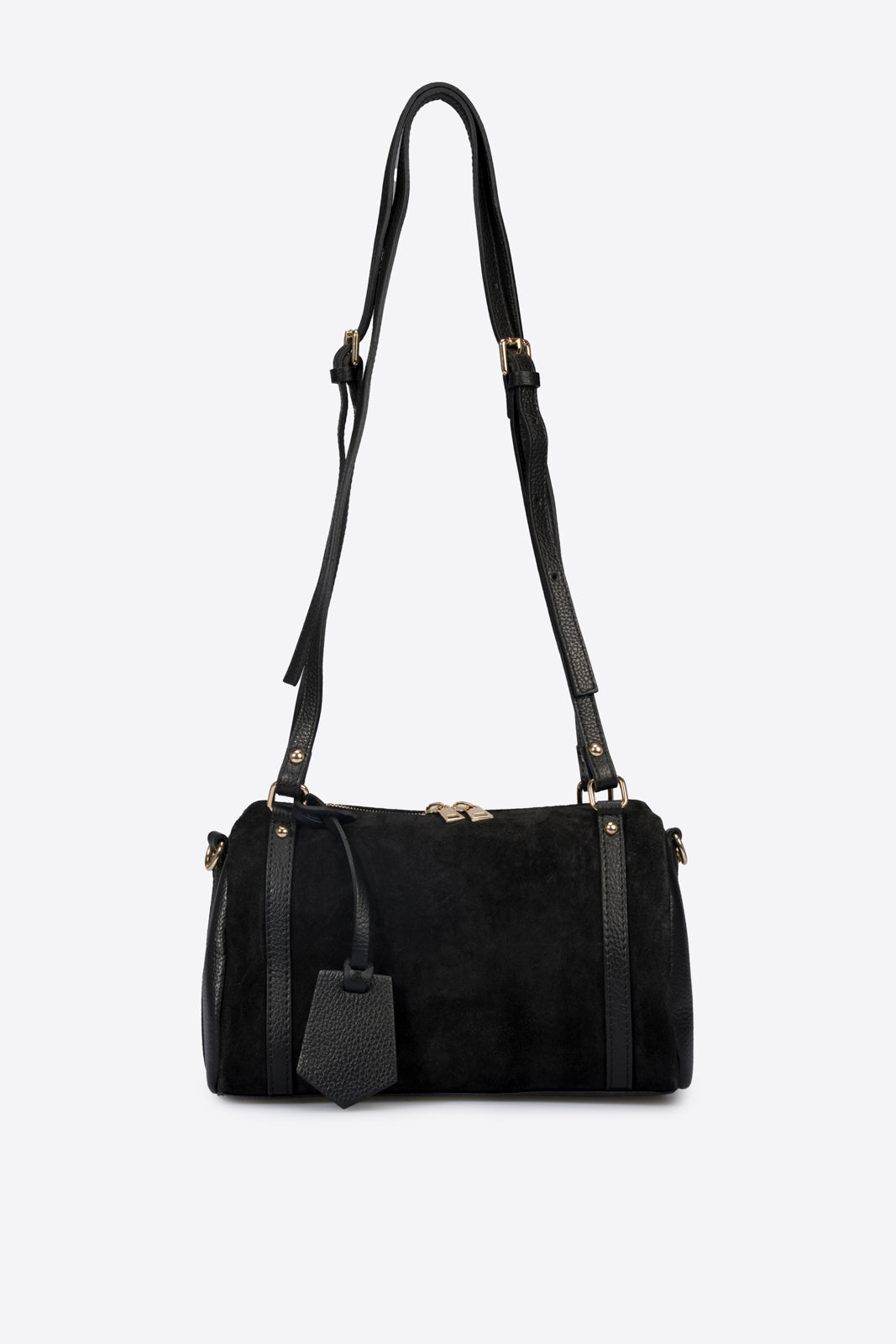 Noemi Made in Italy Suede Leather Bowling Bag – Black