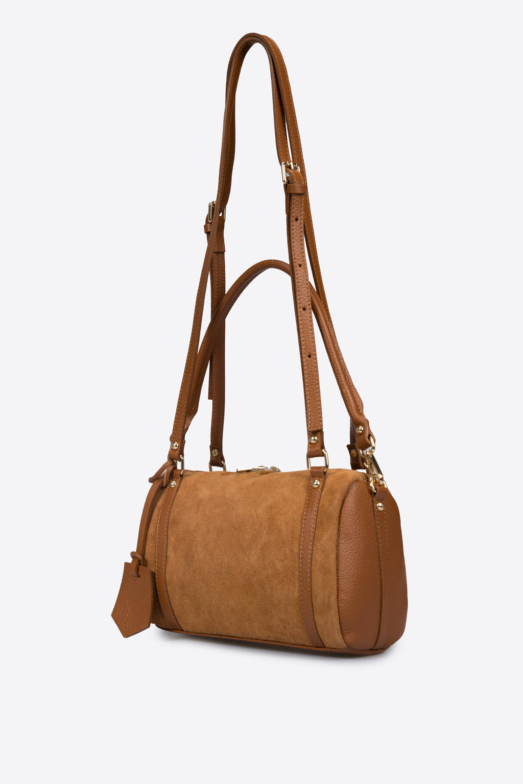 Noemi Made in Italy Suede Leather Bowling Bag – Cognac
