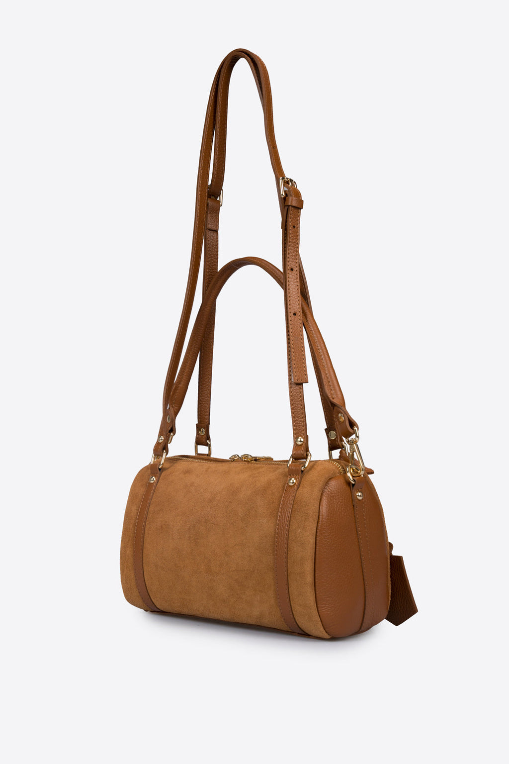 Noemi Made in Italy Suede Leather Bowling Bag – Cognac