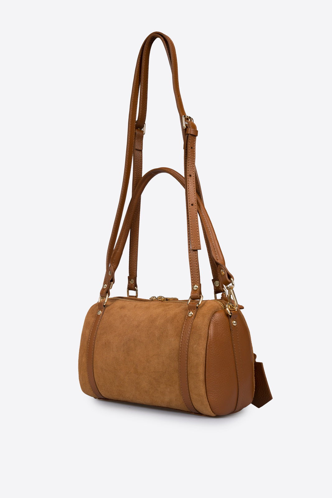Noemi Made in Italy Suede Leather Bowling Bag – Cognac