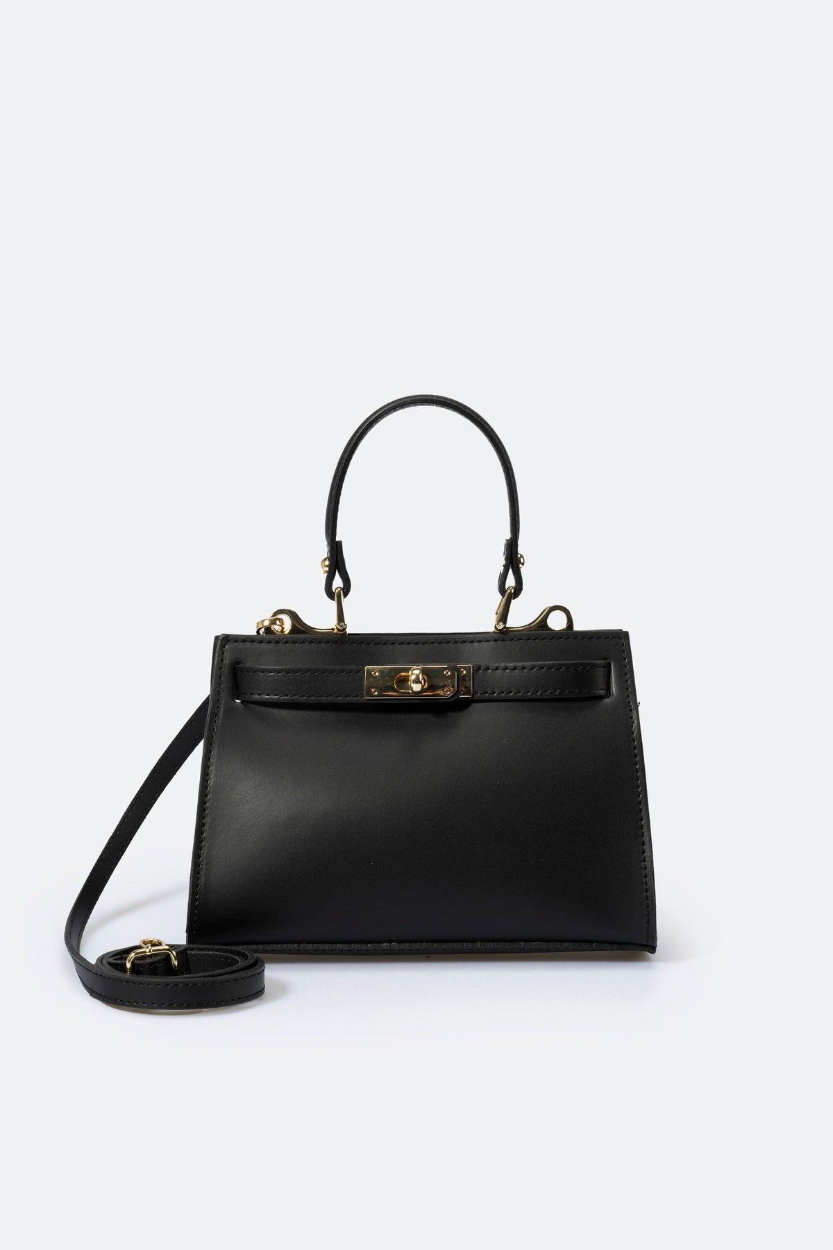 Dalia Made in Italy Leather Top Handle Handbag – Black