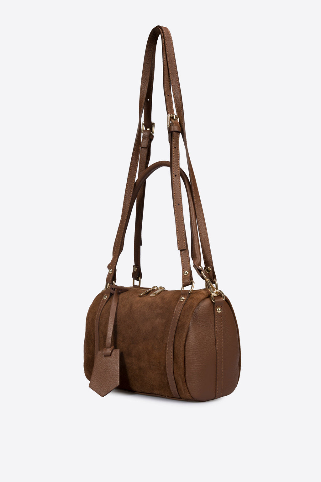 Noemi Made in Italy Suede Leather Bowling Bag – Brown