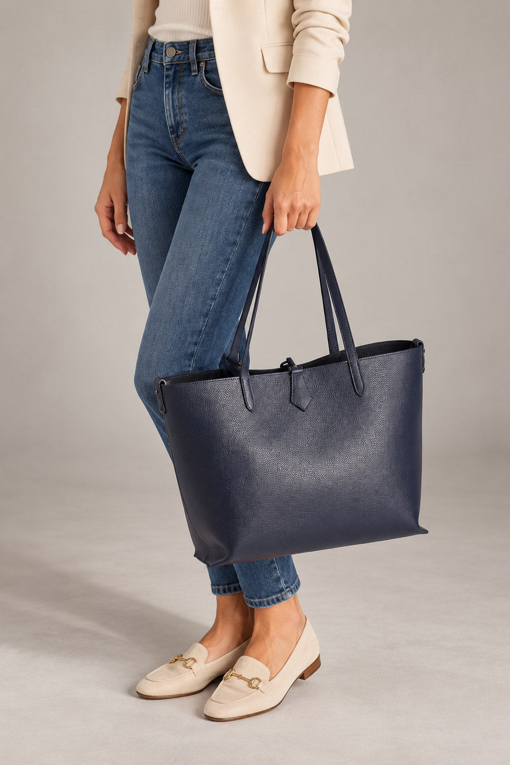 Nicoletta Made in Italy Leather Tote Bag – Dark Blue