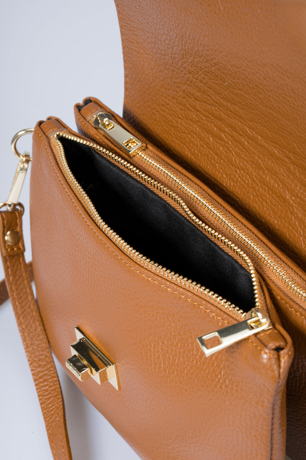 Ludovica Made in Italy Full Grain Leather Crossbody Bag – Cognac