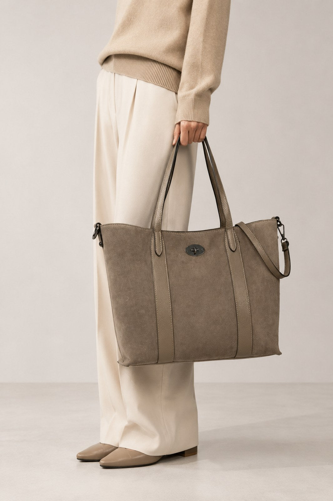 Teresa Made in Italy Suede Leather Tote Bag – Mushroom Taupe