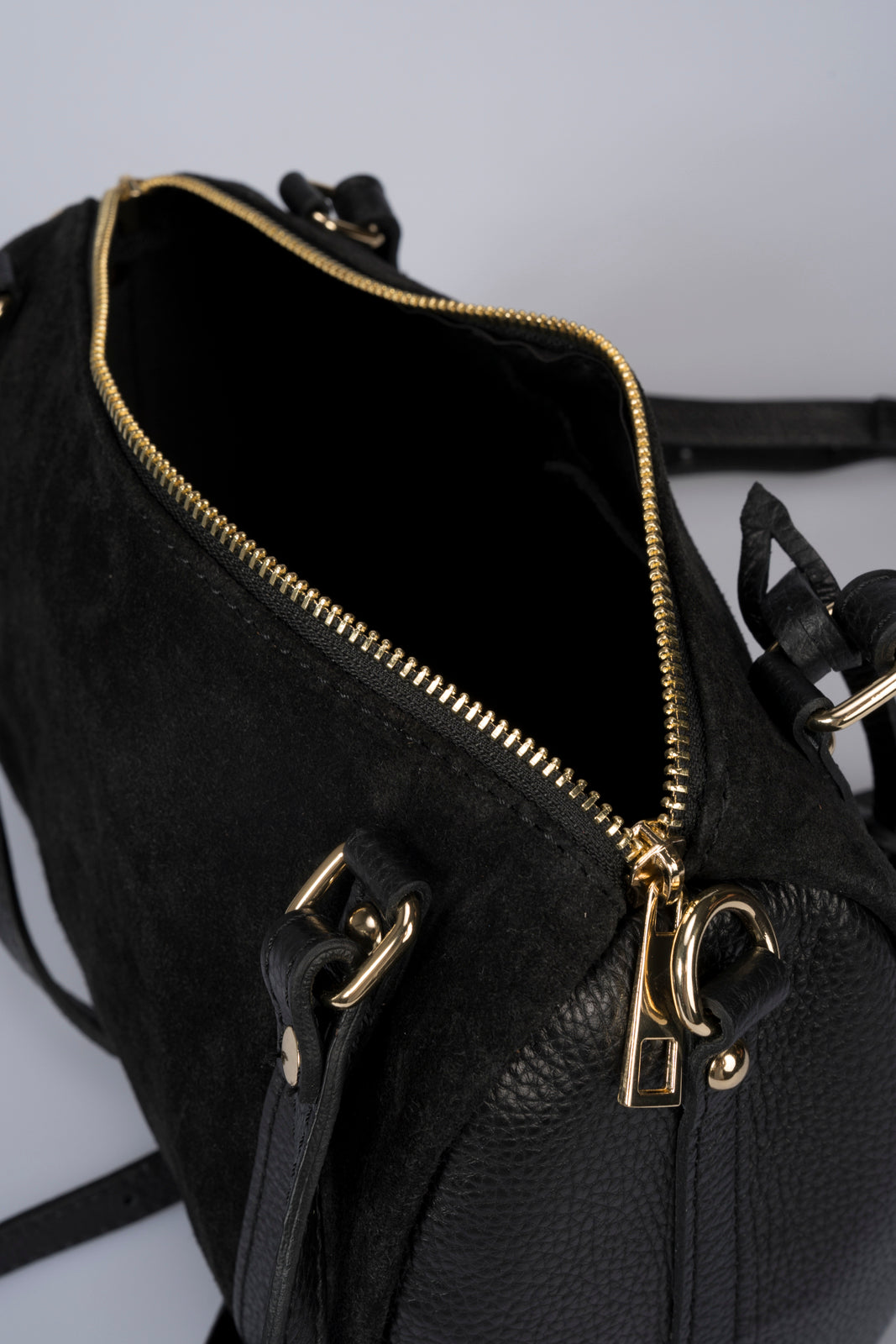 Noemi Made in Italy Suede Leather Bowling Bag – Black