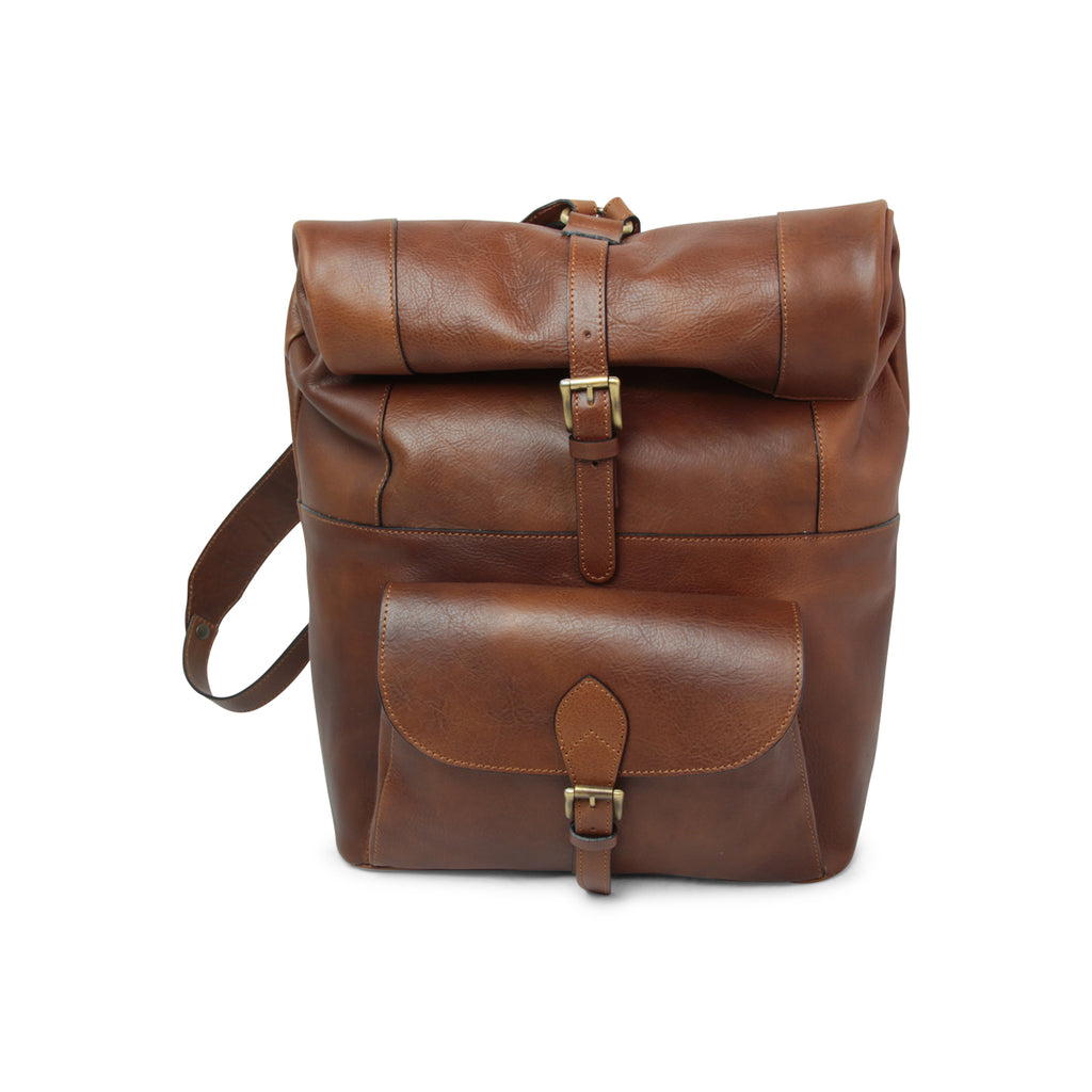 LUSSO Full grain leather back pack with backside troller strap
