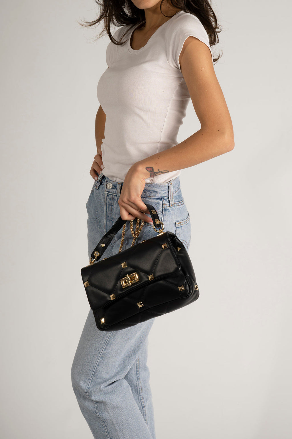 Ilaria Made in Italy Full Grain Leather Top Handle Handbag – Black