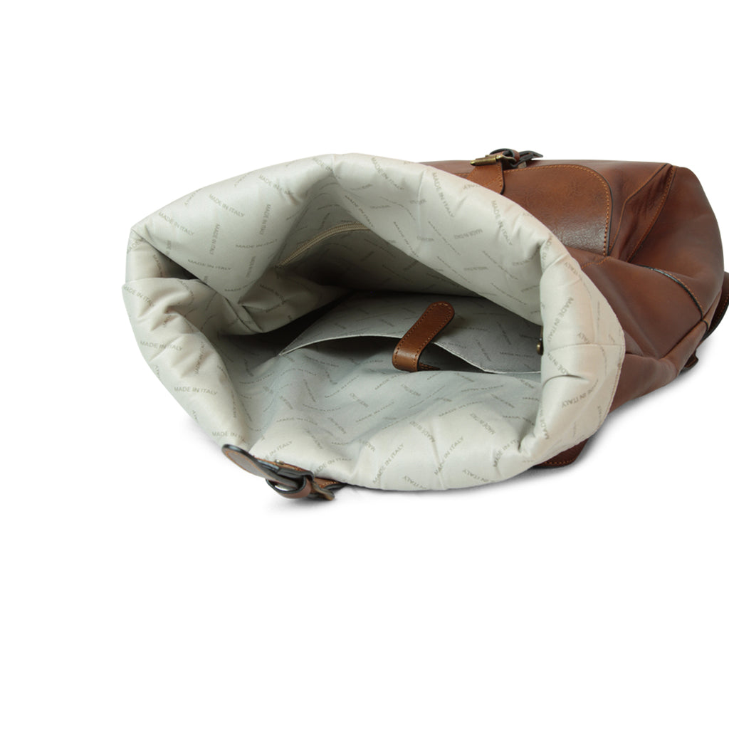 LUSSO Full grain leather back pack with backside troller strap