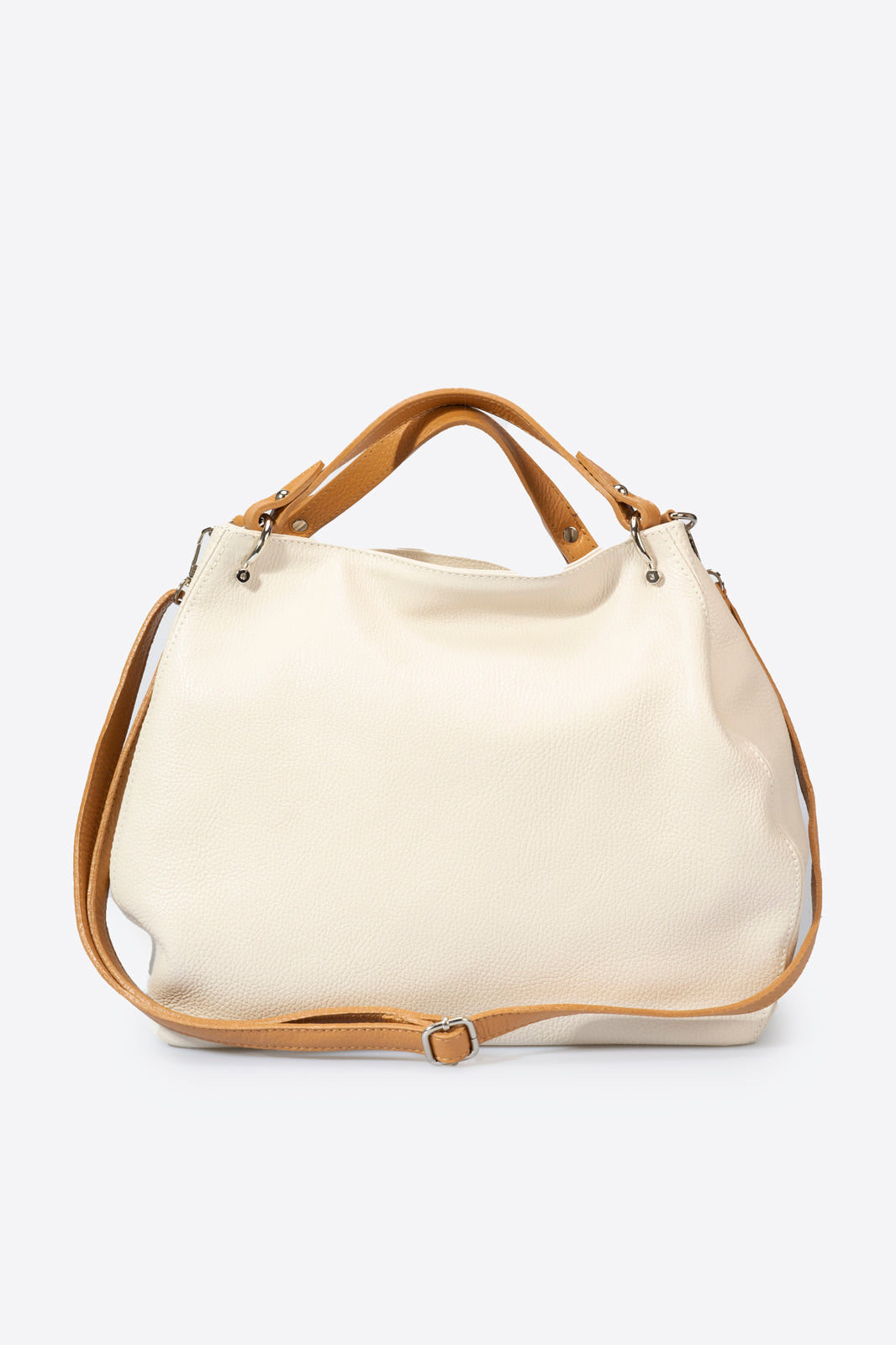 Fiorella Made in Italy Leather Top Handle Handbag – Beige & Tan