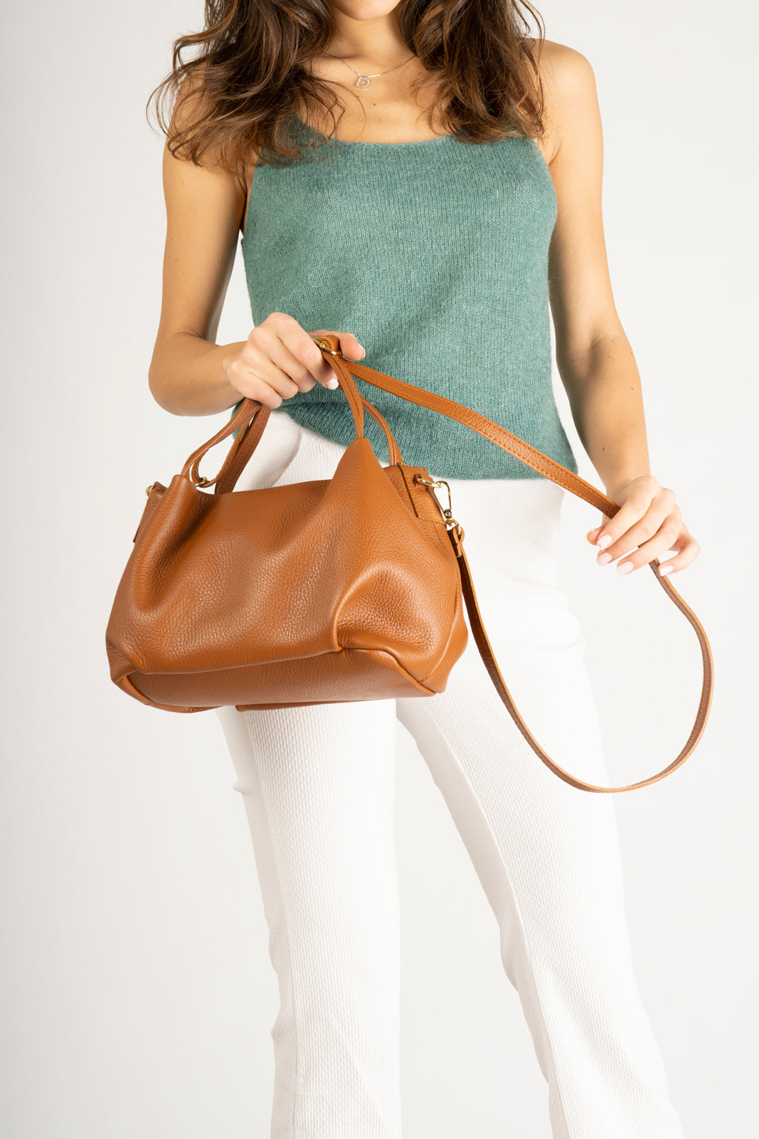 Mia Made in Italy Leather Top Handle Handbag – Tan