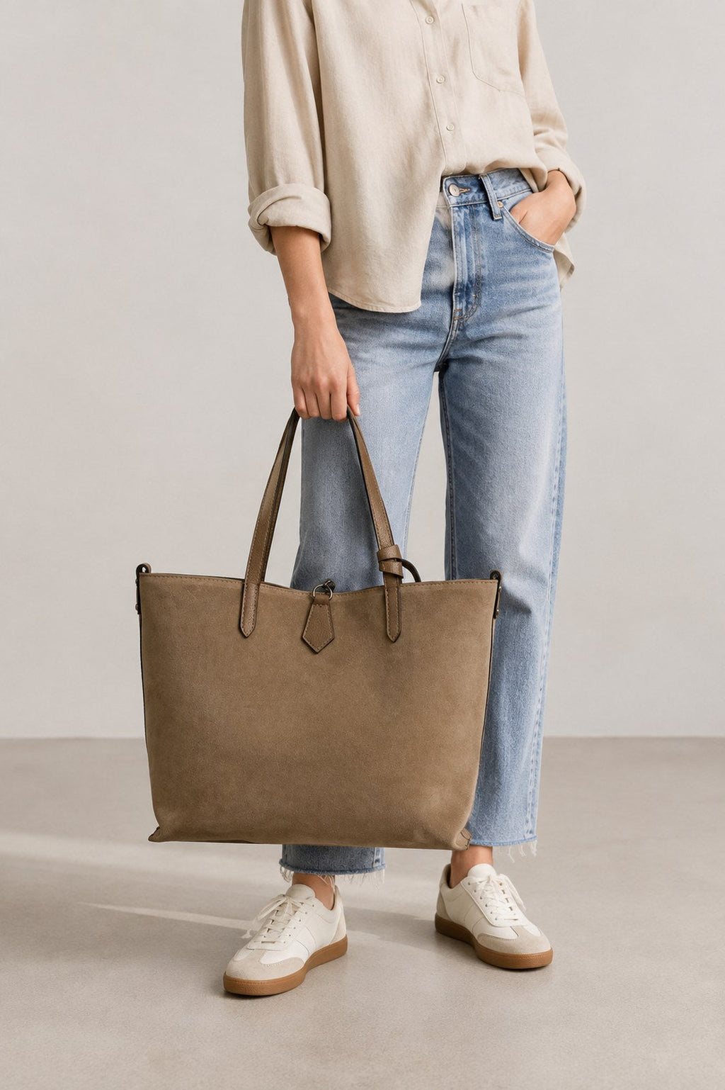 Raffaella Made in Italy Suede Leather Tote Bag – Mushroom Taupe