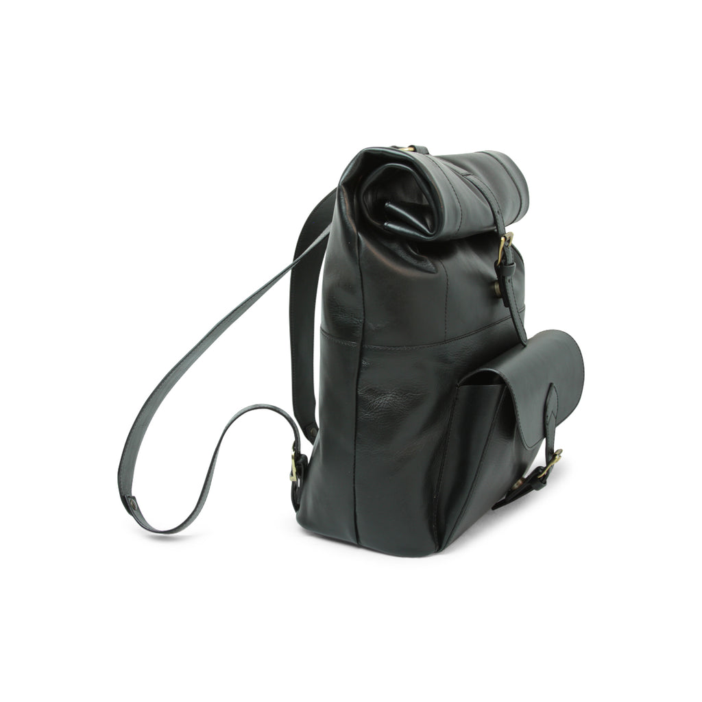 LUSSO Full grain leather back pack with backside troller strap