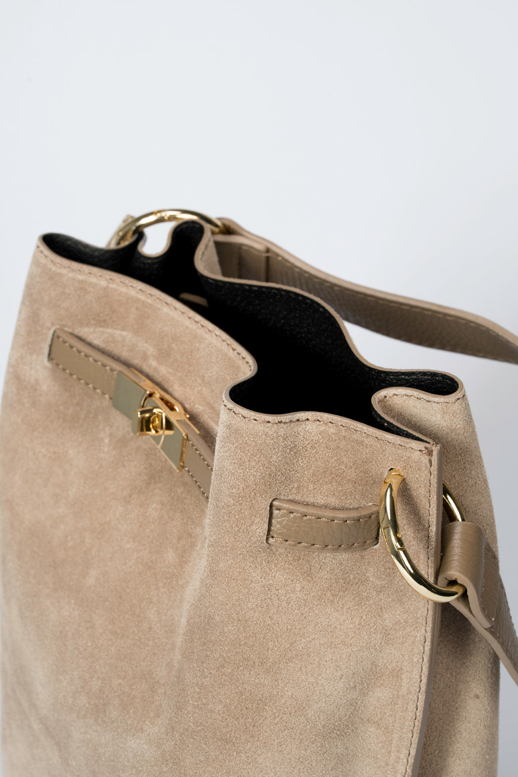 Rosalia Made in Italy Suede Leather Shoulder Bag – Taupe