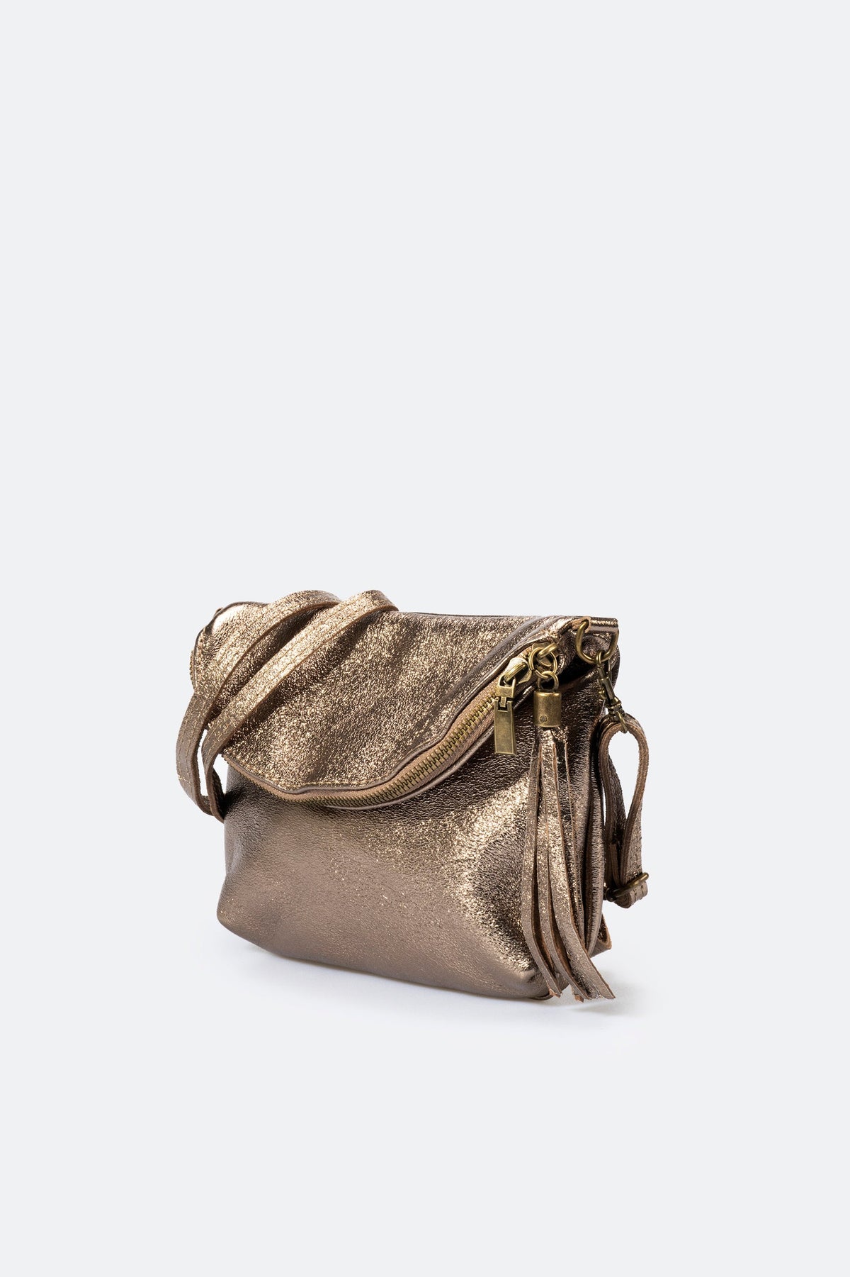 Alessia Made in Italy Full Grain Leather Crossbody Bag – Gun Metal