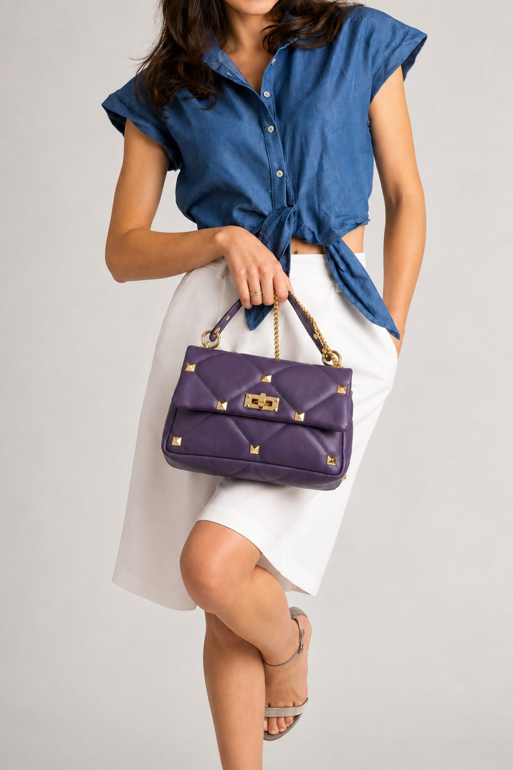 Ilaria Made in Italy Full Grain Leather Top Handle Handbag – Purple