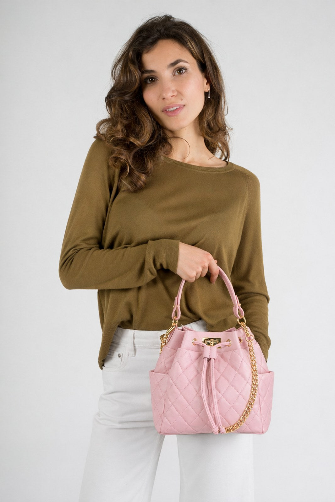 Veronica Made in Italy Full Grain Leather Top Handle Handbag – Pink