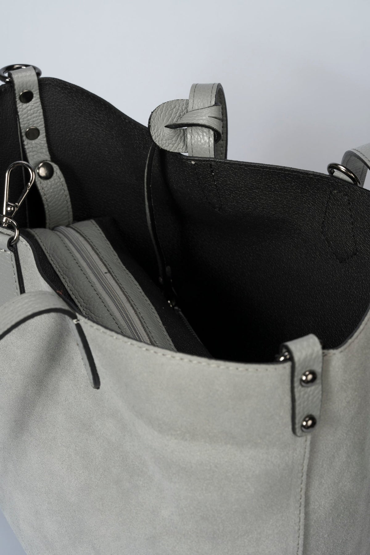 Raffaella Made in Italy Suede Leather Tote Bag – Grey