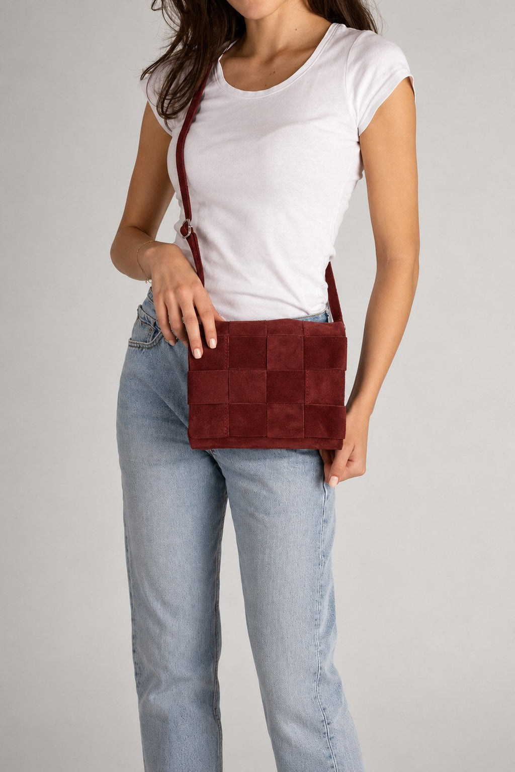Caterina Made in Italy Suede Leather Crossbody Bag – Bordo