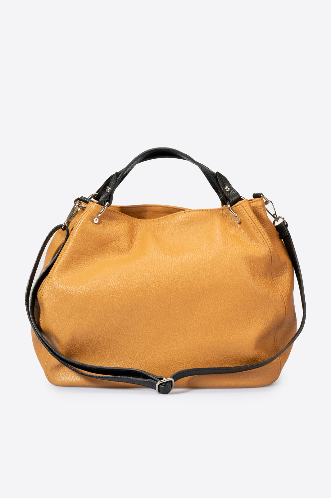 Fiorella Made in Italy Leather Top Handle Handbag – Tan & Black