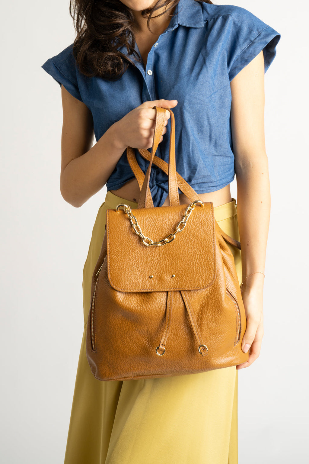 Camilla Made in Italy Leather Backpack – Cognac