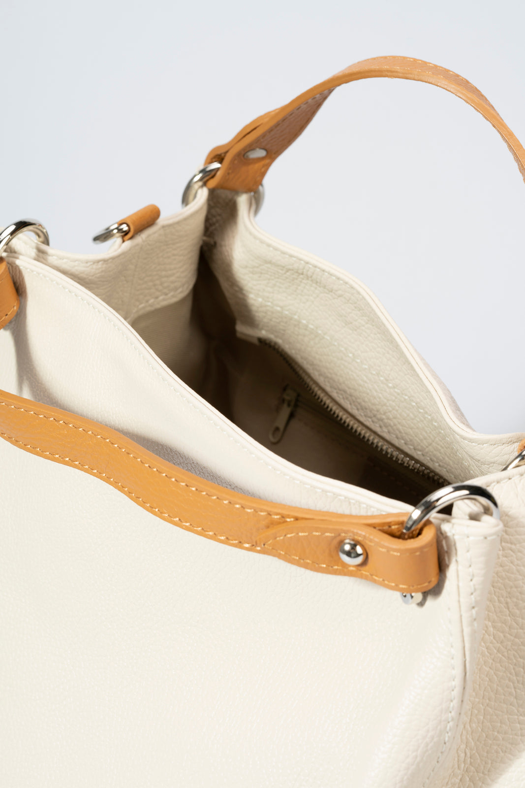 Fiorella Made in Italy Leather Top Handle Handbag – Beige & Tan