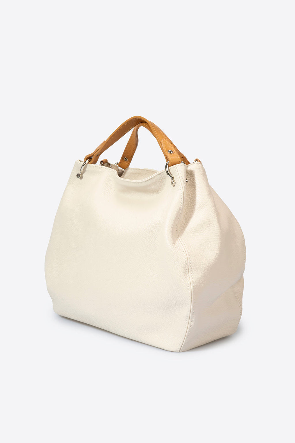 Fiorella Made in Italy Leather Top Handle Handbag – Beige & Tan