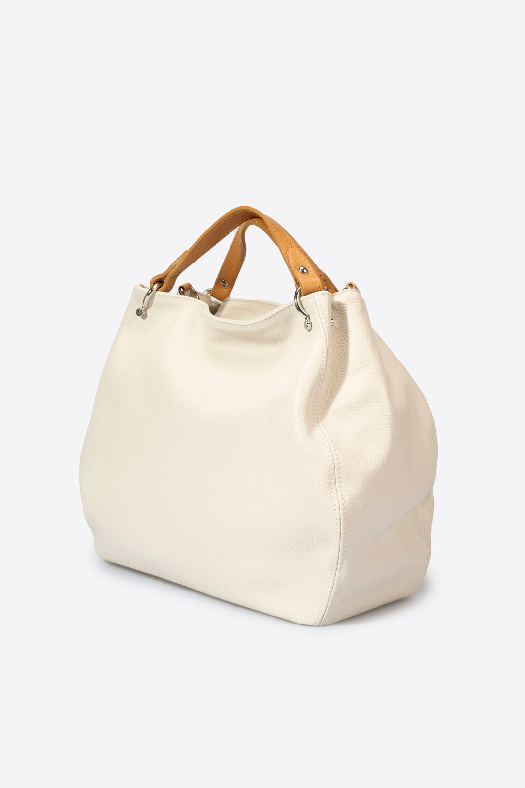 Fiorella Made in Italy Leather Top Handle Handbag – Beige & Tan