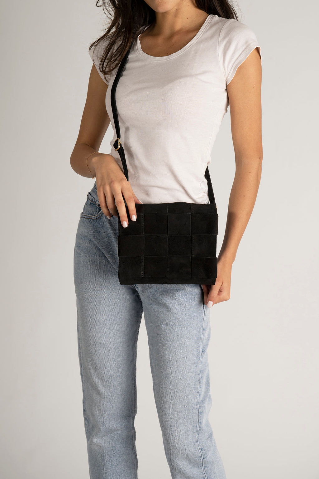 Caterina Made in Italy Suede Leather Crossbody Bag – Black