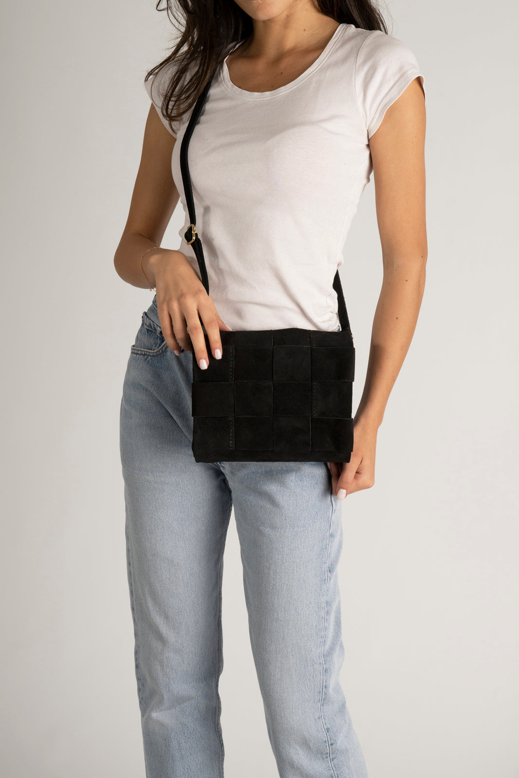 Caterina Made in Italy Suede Leather Crossbody Bag – Black