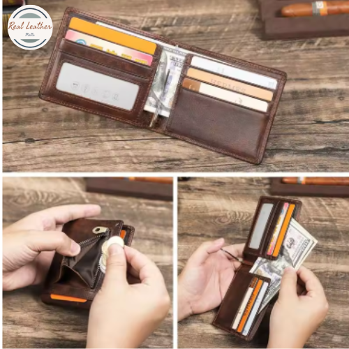 Genuine Leather Men Wallet RFID Money Clip Airtag Holder