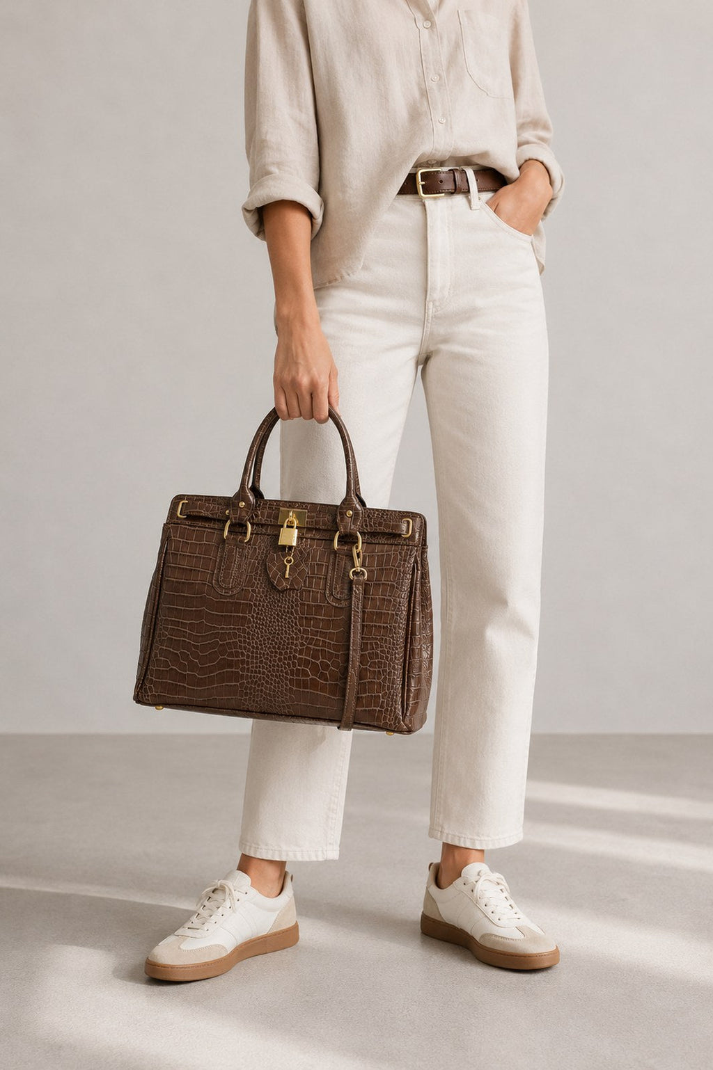 Federica Made in Italy Leather Top Handle Handbag – Brown