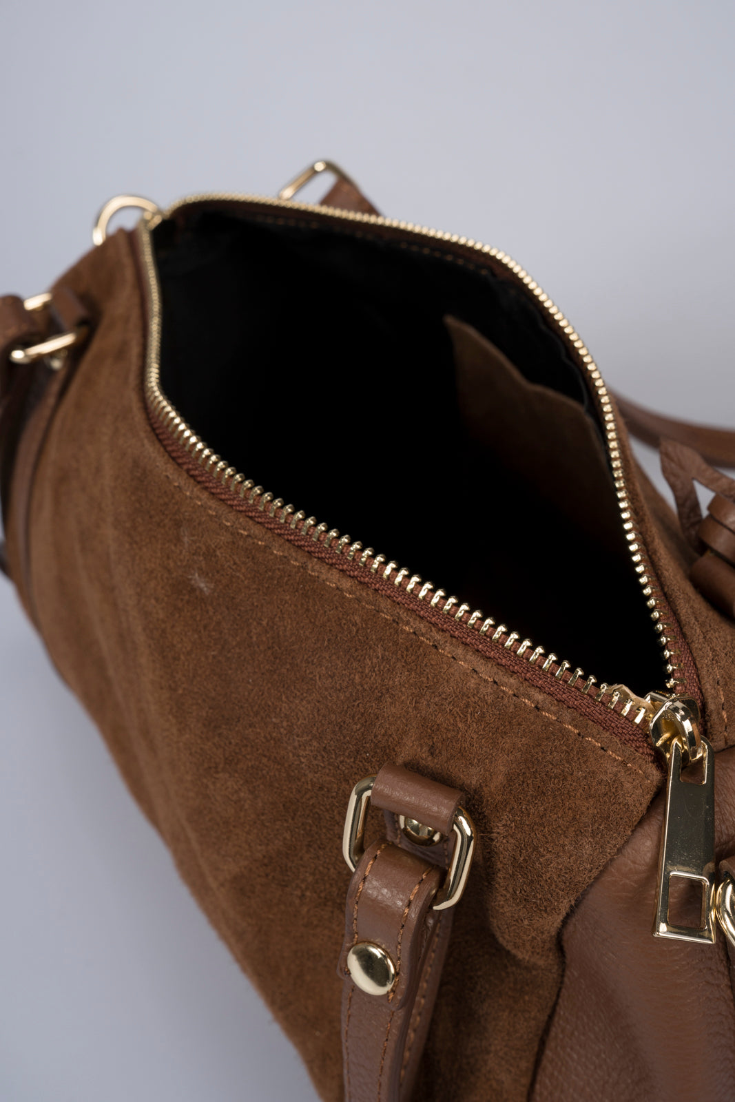 Noemi Made in Italy Suede Leather Bowling Bag – Brown
