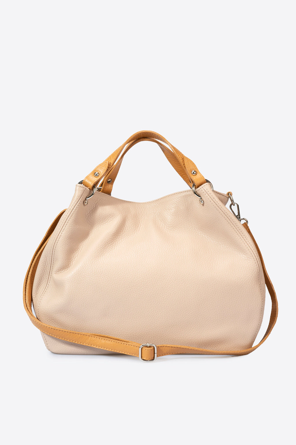 Fiorella Made in Italy Leather Top Handle Handbag – Blush Pink & Tan