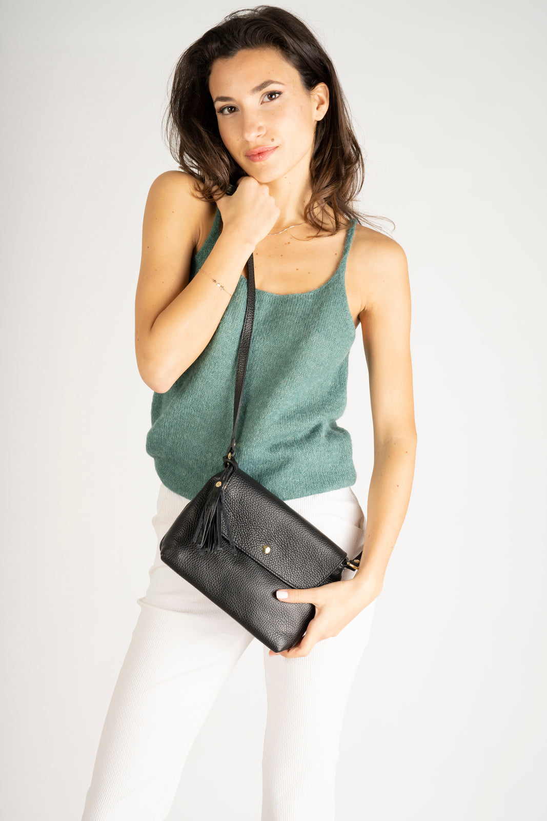 Stella Made in Italy Leather Crossbody Bag – Black