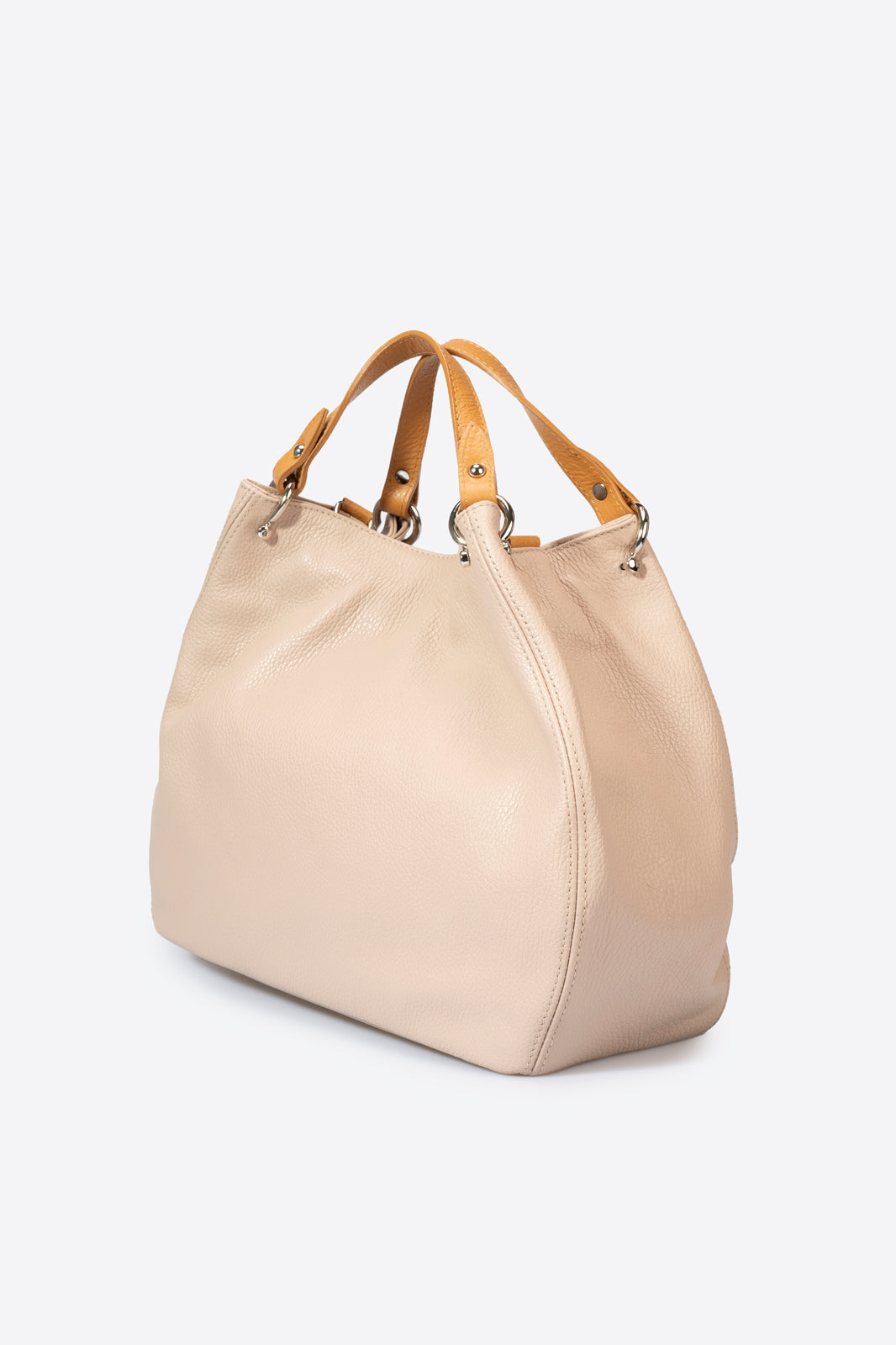Fiorella Made in Italy Leather Top Handle Handbag – Blush Pink & Tan